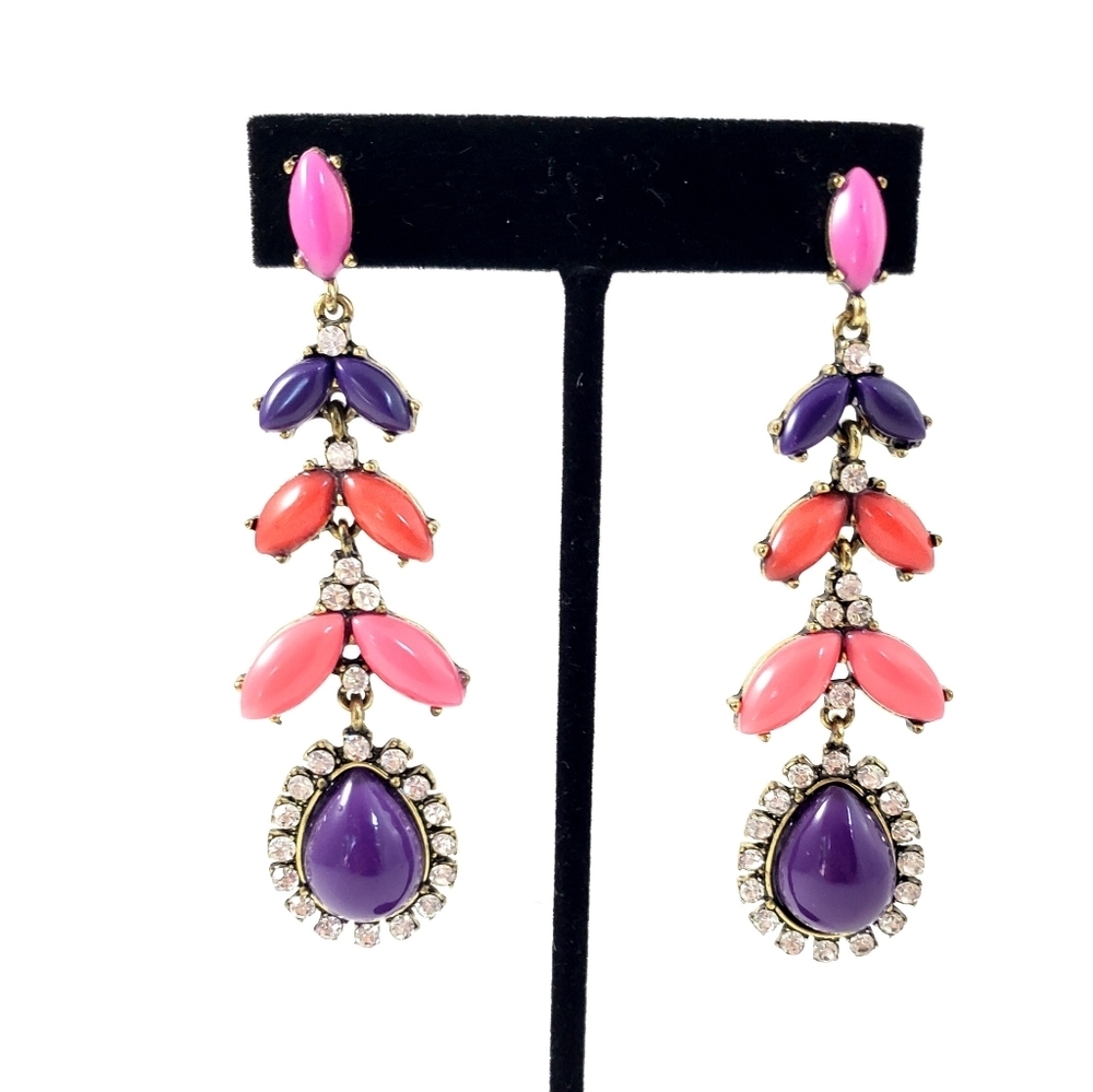 Dangle Earrings Post-Back Pink Purple Stones